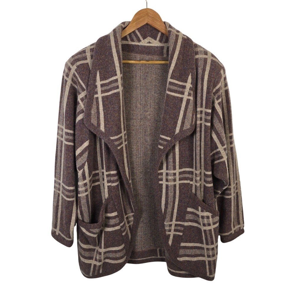 Sweater Shop de Silvia y Mario Argentina Wool Blend Plaid Cardigan Brown 1X